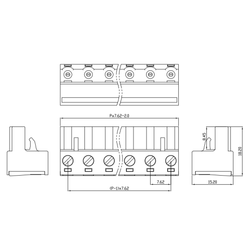 7.62MM pitch plug-in PCB terminal block male and female connector opening right angle